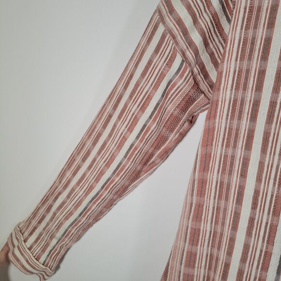 O'NEILL Arlow Red White Stripe Top Size M Gauzy Cotton Beachy Button Up - Picture 4 of 7
